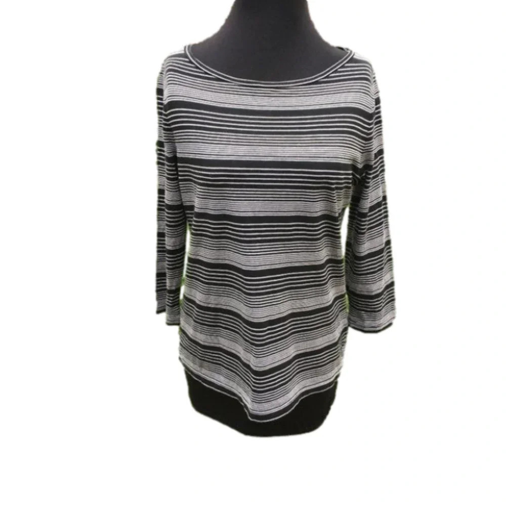Talbots Striped T-Shirt, Petite Large, 3/4 Sleeves, Black & White